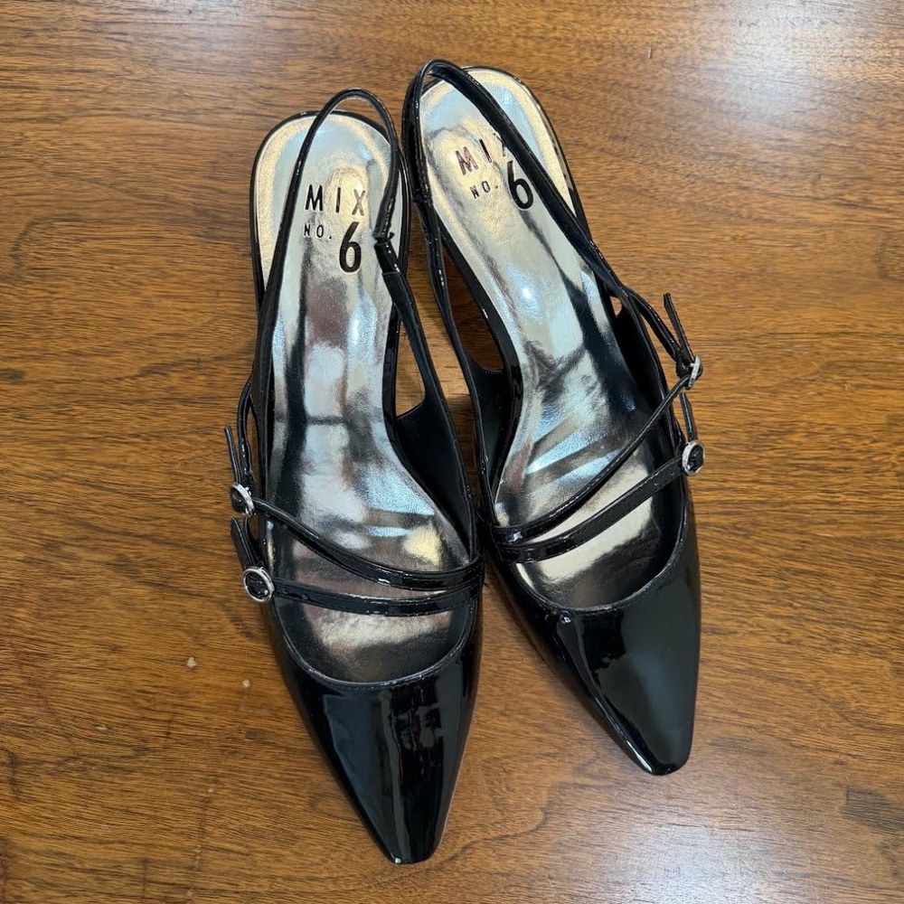 Mix No. 6 Black Patent Slingback Heels | Pointed Toe | Size 9.5